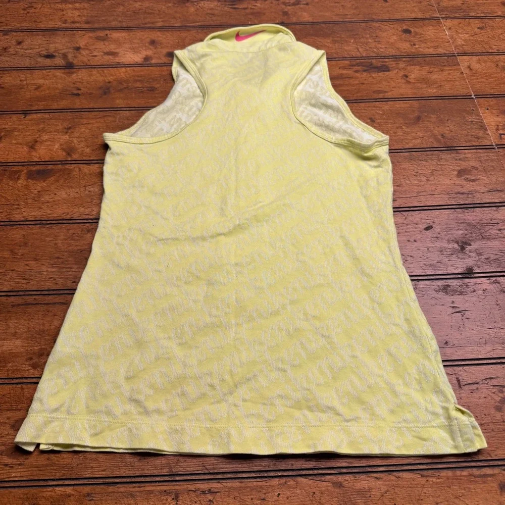 Nike Golf Women Sleeveless Polo Shirt Yellow All Over Logo‎ Print Size S Dri Fit